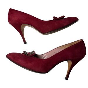 Martina Wine Red Pumps Women's 7S Slim Narrow‎ Classic Leather Heels Vintage